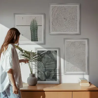 Set de cuadros modernos para salón con diseño de texturas veraniegas tropicales