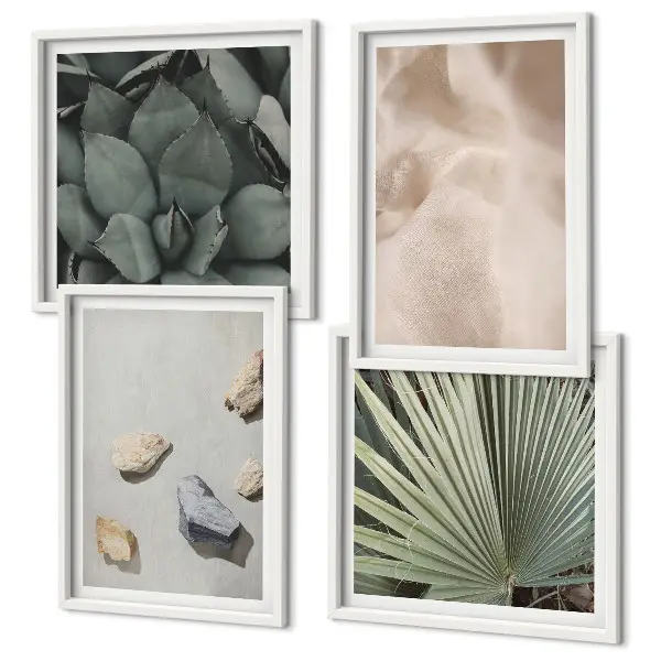 Set de 4 cuadros decorativos para salón con diseño de texturas de madera y piedras