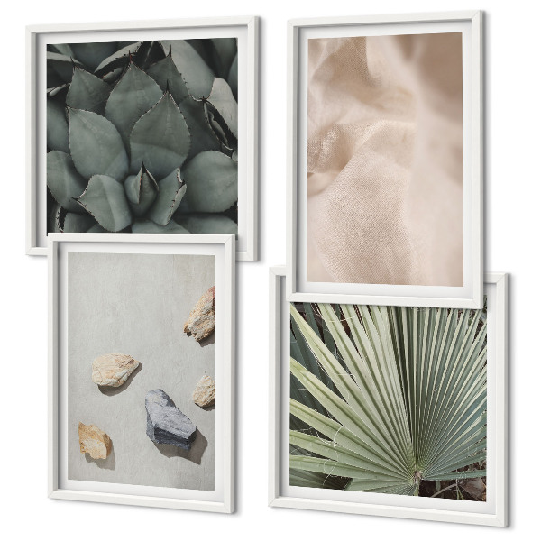 Set de 4 cuadros para salón Texturas de tela de madera y piedras