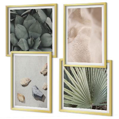 Set de 4 cuadros para salón Texturas de tela de madera y piedras