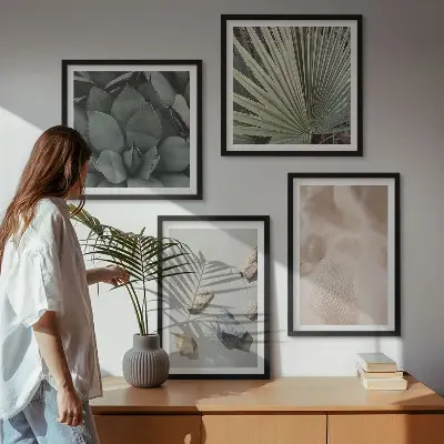 Set de 4 cuadros decorativos para salón con diseño de texturas de madera y piedras