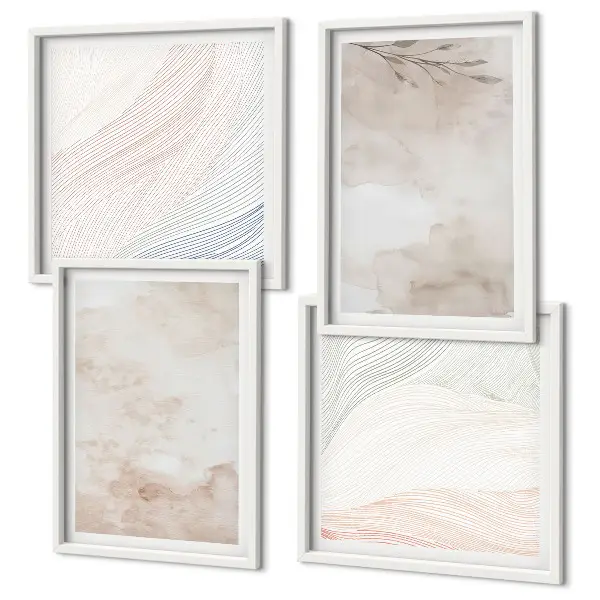 Set de cuadros modernos para salón diseño de hojas de acuarela en tonos pastel