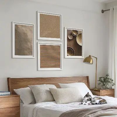 Set de 4 cuadros para salón con diseño de estructuras de piedra modernas