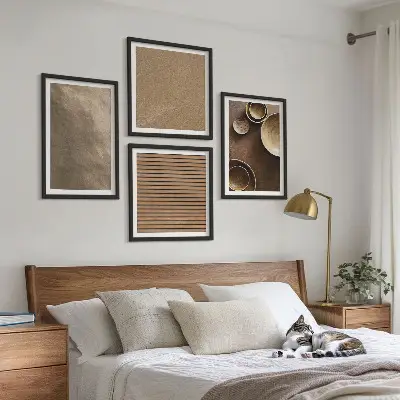 Set de 4 cuadros para salón con diseño de estructuras de piedra modernas