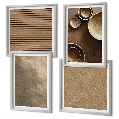 Set de 4 cuadros para salón con diseño de estructuras de piedra modernas
