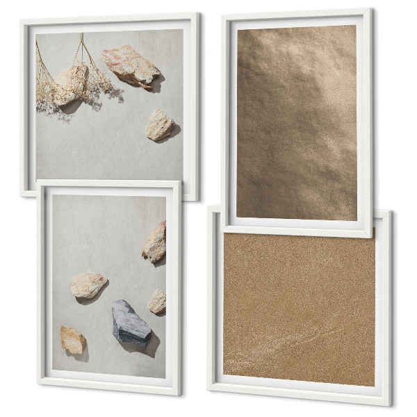 Set de 4 cuadros para salón Estructuras naturales de piedras de playa