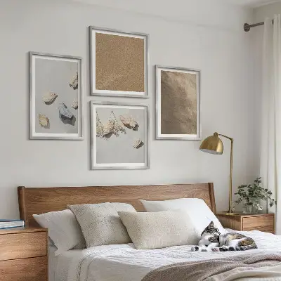 Set de 4 cuadros para salón con diseño de estructuras naturales de piedras de playa