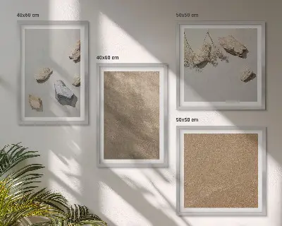 Set de 4 cuadros para salón con diseño de estructuras naturales de piedras de playa