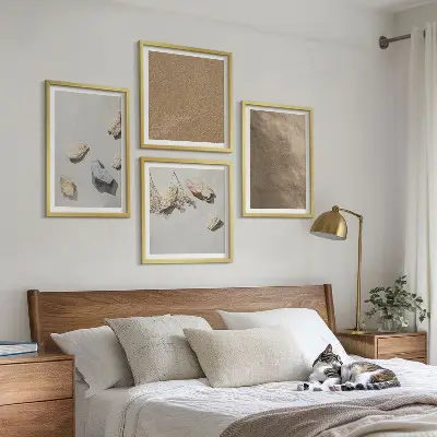 Set de 4 cuadros para salón con diseño de estructuras naturales de piedras de playa