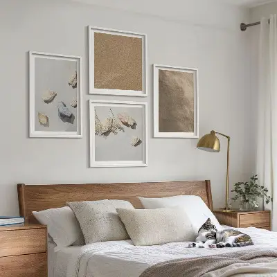 Set de 4 cuadros para salón con diseño de estructuras naturales de piedras de playa