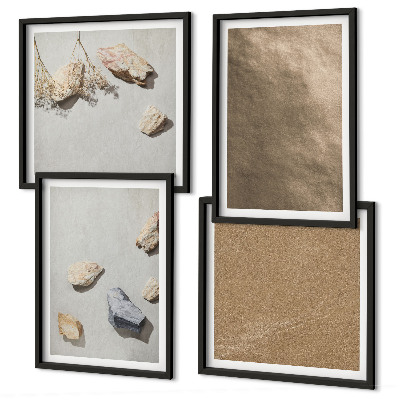 Set de 4 cuadros para salón Estructuras naturales de piedras de playa