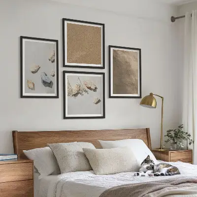 Set de 4 cuadros para salón con diseño de estructuras naturales de piedras de playa