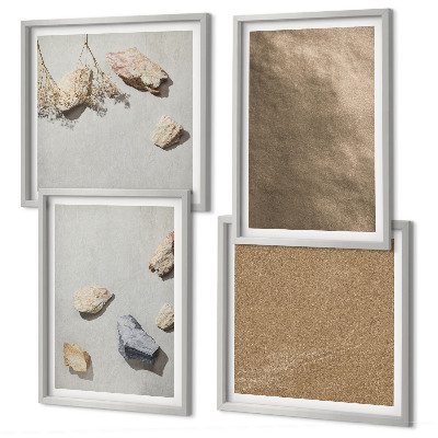 Set de 4 cuadros para salón Estructuras naturales de piedras de playa