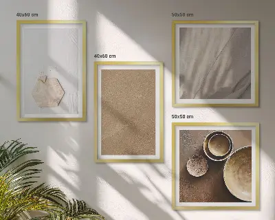 Galería de pared con texturas minimalistas en tonos cálidos