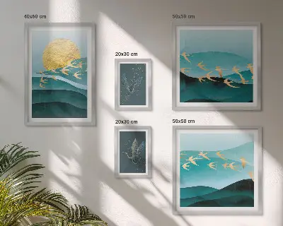 Conjunto de cuadros decorativos con diseño moderno de pájaros y olas