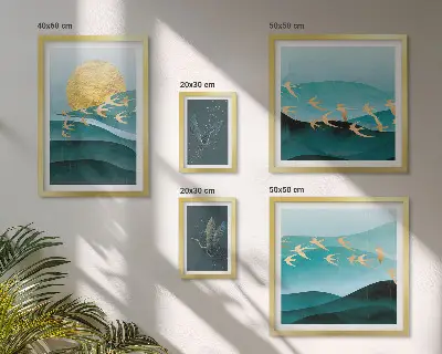Conjunto de cuadros decorativos con diseño moderno de pájaros y olas