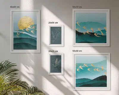 Conjunto de cuadros decorativos con diseño moderno de pájaros y olas
