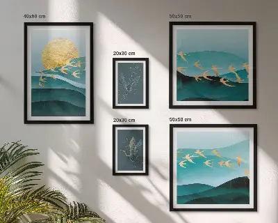 Conjunto de cuadros decorativos con diseño moderno de pájaros y olas