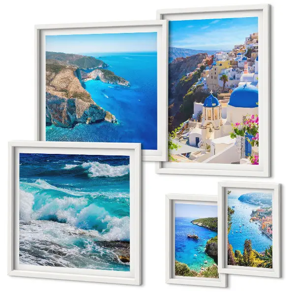 Set de 5 cuadros para salón con paisaje del mar Egeo