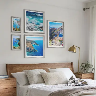 Set de 5 cuadros para salón con paisaje del mar Egeo