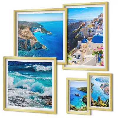 Set de 5 cuadros para salón con paisaje del mar Egeo