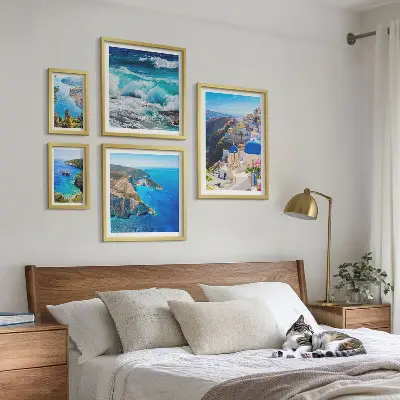 Set de 5 cuadros para salón con paisaje del mar Egeo