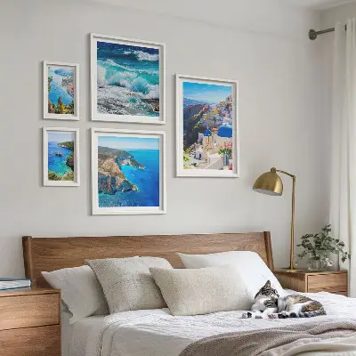 Set de 5 cuadros para salón con paisaje del mar Egeo