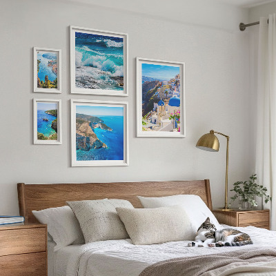 Set de 5 cuadros para salón Paisaje del mar Egeo