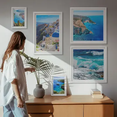 Set de 5 cuadros para salón con paisaje del mar Egeo