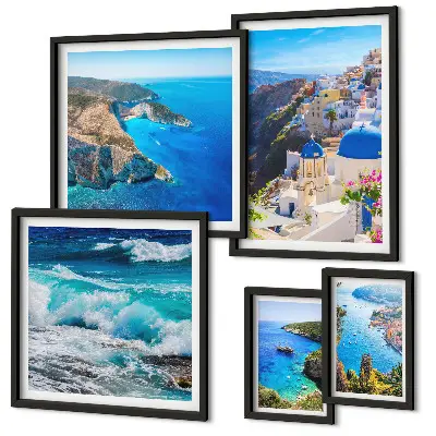 Set de 5 cuadros para salón con paisaje del mar Egeo