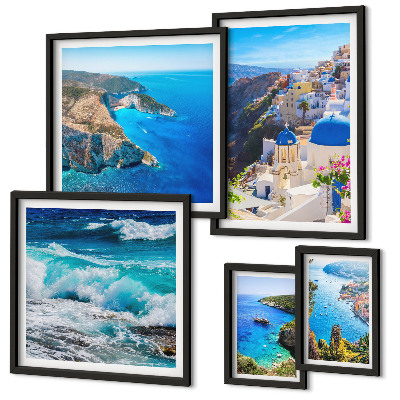 Set de 5 cuadros para salón Paisaje del mar Egeo