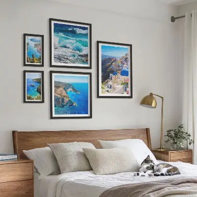 Set de 5 cuadros para salón con paisaje del mar Egeo