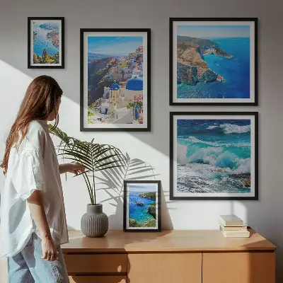 Set de 5 cuadros para salón con paisaje del mar Egeo