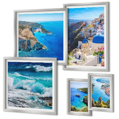 Set de 5 cuadros para salón con paisaje del mar Egeo