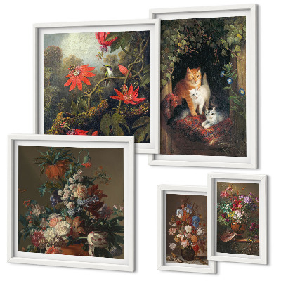 Pared galería de arte Gatos florales estilo vintage