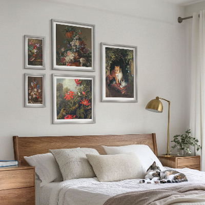 Pared galería de arte Gatos florales estilo vintage