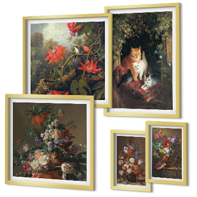 Pared galería de arte Gatos florales estilo vintage