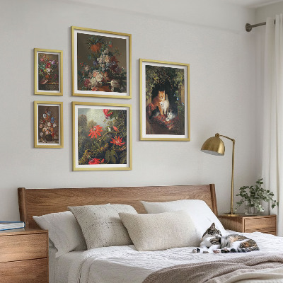 Pared galería de arte Gatos florales estilo vintage