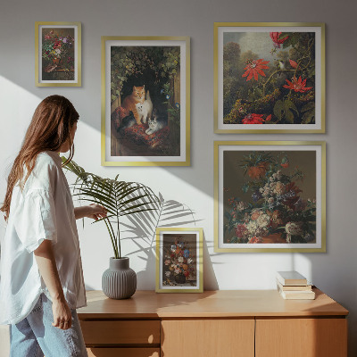 Pared galería de arte Gatos florales estilo vintage