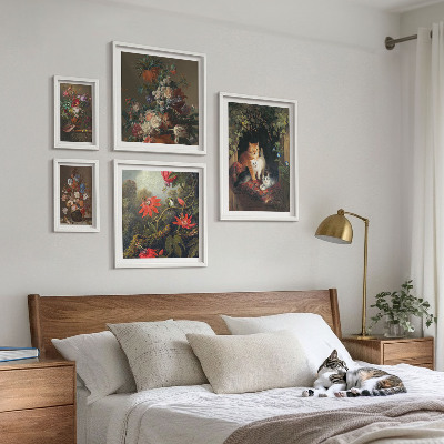 Pared galería de arte Gatos florales estilo vintage