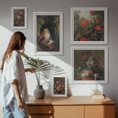 Pared galería de arte Gatos florales estilo vintage
