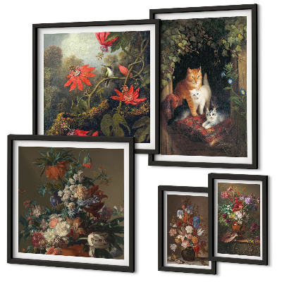 Pared galería de arte Gatos florales estilo vintage