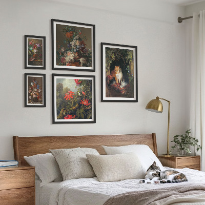 Pared galería de arte Gatos florales estilo vintage