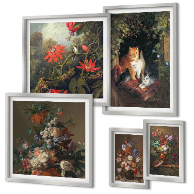Pared galería de arte Gatos florales estilo vintage