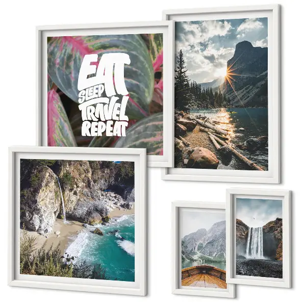 Conjunto de cuadros decorativos con paisajes de cascadas de montaña