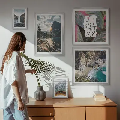 Conjunto de cuadros decorativos con paisajes de cascadas de montaña
