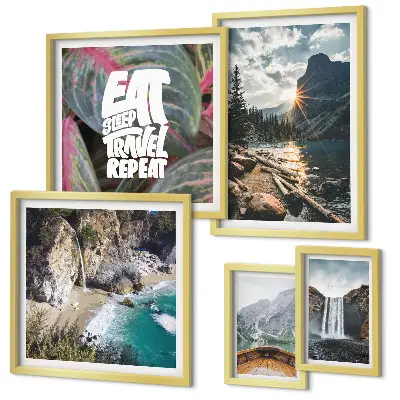 Conjunto de cuadros decorativos con paisajes de cascadas de montaña