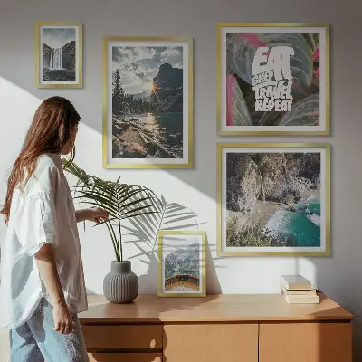 Conjunto de cuadros decorativos con paisajes de cascadas de montaña