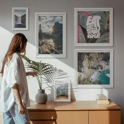 Conjunto de cuadros decorativos con paisajes de cascadas de montaña