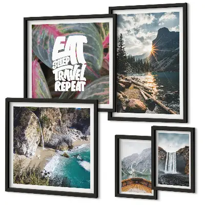 Conjunto de cuadros decorativos con paisajes de cascadas de montaña